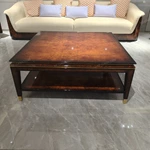 Classic Square Coffee Table with Burl Wood Veneer and Open Shelf Design